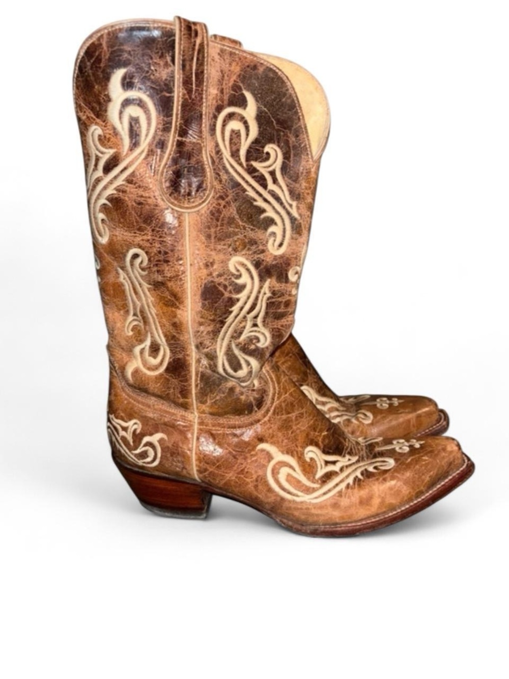 Ferrini Brown Leather Embroidered Western Heeled Cowboy Boots Women 10